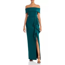 Aqua Off shoulder Cascade formal dress green Sz 2 Wedding Party Prom holiday