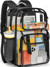 Clear Backpack Heavy Duty Transparent Bookbag, PVC See through Backpack with Com
