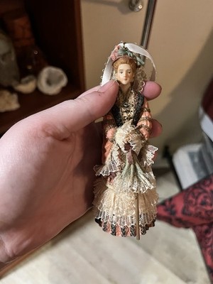 Victorian Style Hand Painted Woman Figurine Lace Floral Resin Fabric Small