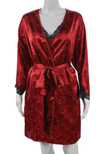 Josie Natori Womens Satin Floral Lace Trim Ro...
