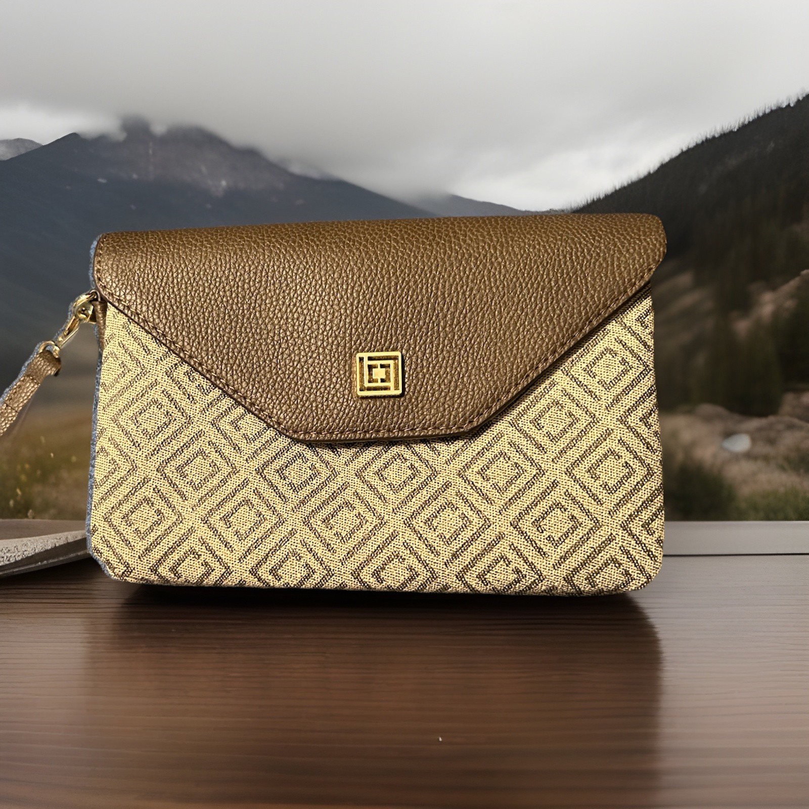 Crossbody Bag Leather Geometric Print Flap Small Purse By Liz Claiborne-image