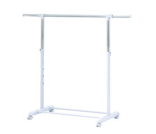 Mainstays Adjustable Rolling Garment Rack w/ Wheels Chrome White Heavy Duty