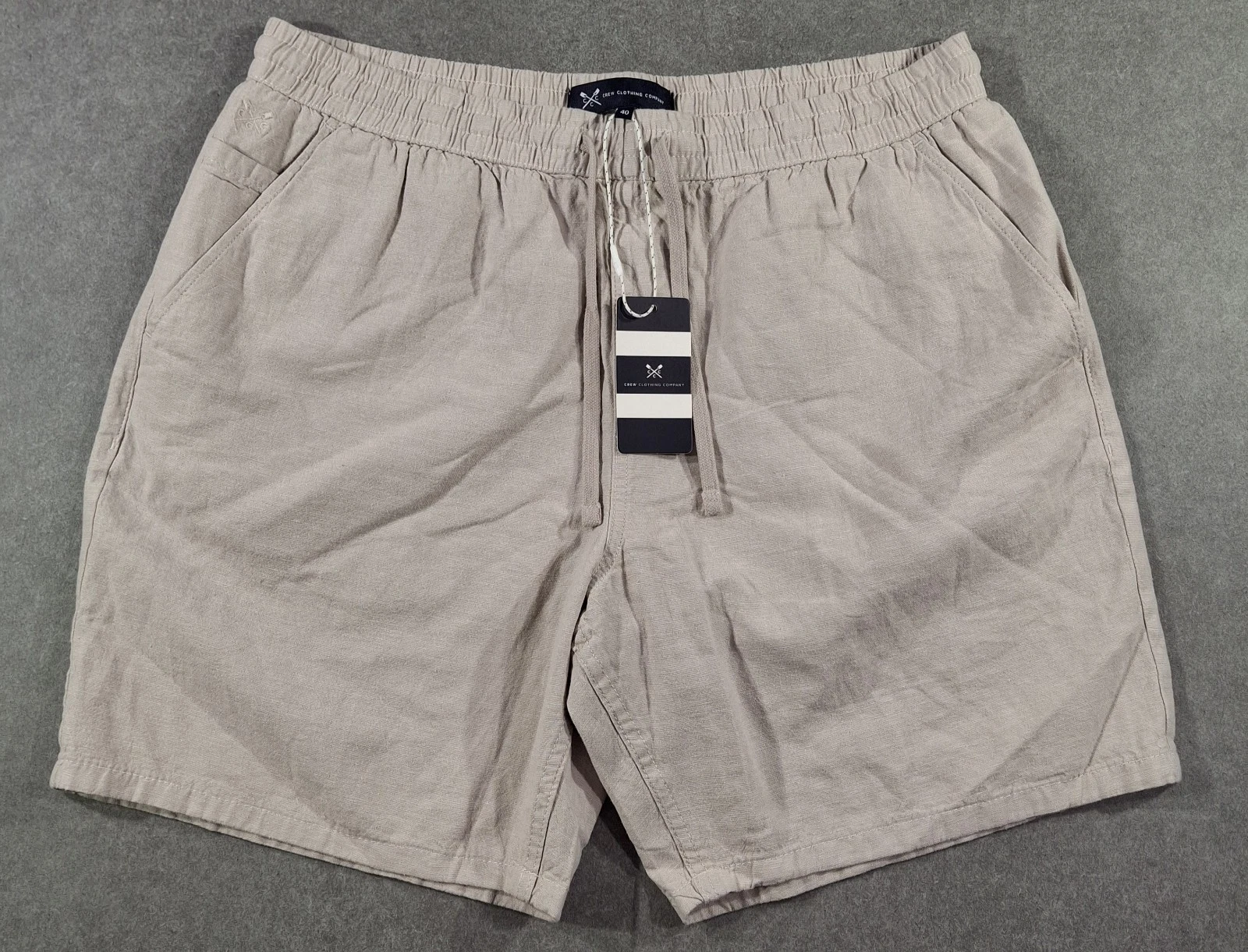 BNWT Crew Clothing Mens Linen Blend Deck Shorts Size 40” Stone Beige Elasticated