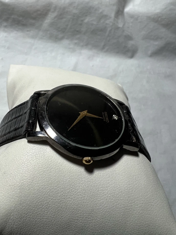 Seiko Vintage museum, diamond accent, 33 mm,W/Res…, black lizard Band,5Y94-0029 - Image 3 of 4