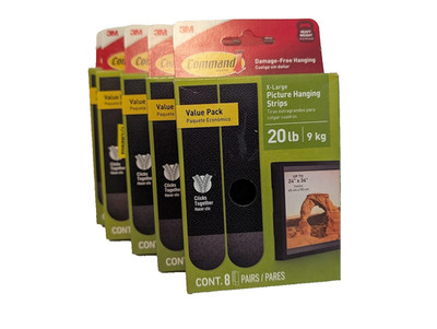 3M Command Strips - X-Large Picture 20lb Black - 5 boxes, 8 pairs per box