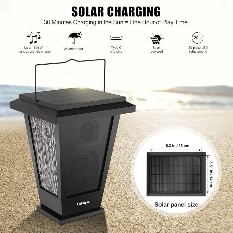pohopa Bluetooth Speakers Waterproof, Solar Powered 2 Packs