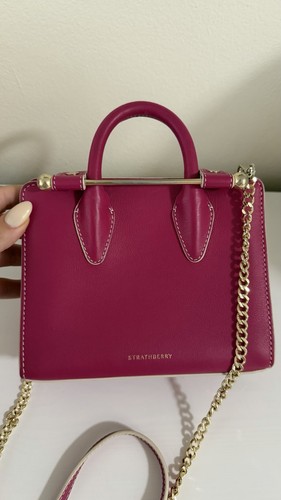 Strathberry Women's Nano Mini Handbag Crossbody Bag Leather Raspberry NWT