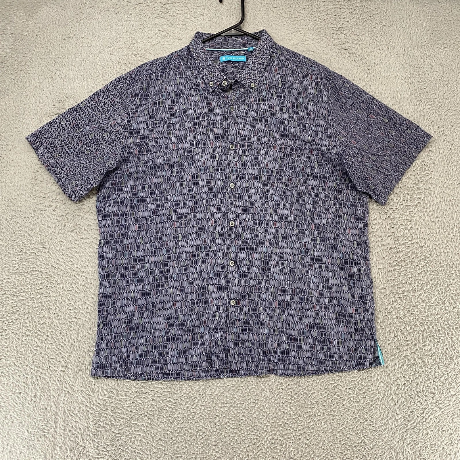 Tori Richard Shirt Mens XL Surfboard Print Blue Hawaiian Button Up Cruise Resort