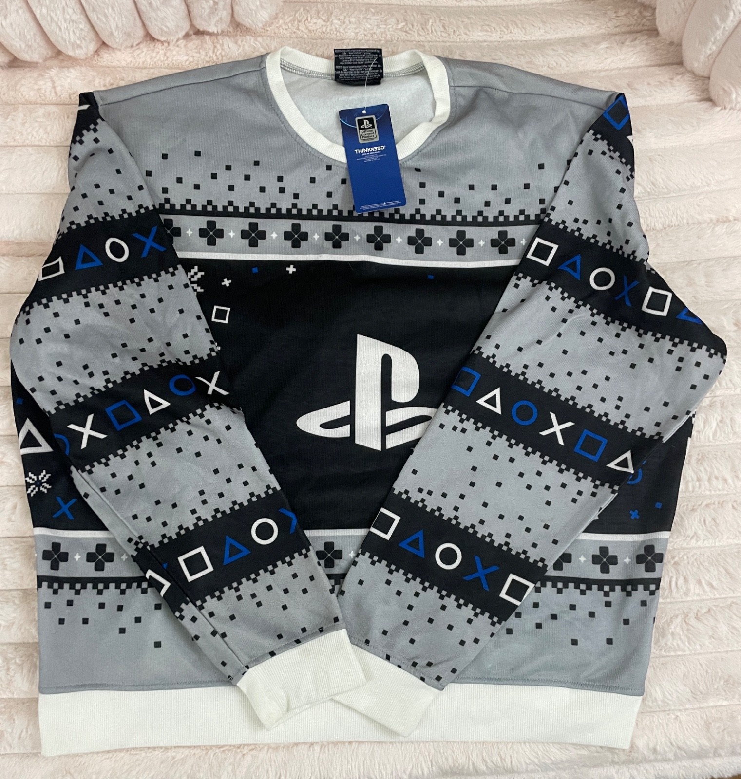 NEW Playstation Sweatshirt Mens 3 XL Gray Ugly Sweater Holiday Nerd Gamer