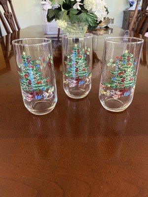 Vintage Luminarc Set Of 3 Christmas Tree & Hollly  Berry   5 1/4  Tumblers