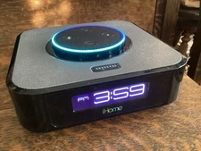 iHome iAVS1 Bedside Clock Speaker with Amazon Echo Dot Second Generation Black