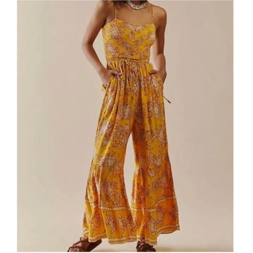 Free People Women's Little Of Your Love Jumpsuit in Marigold Combo Size Small
