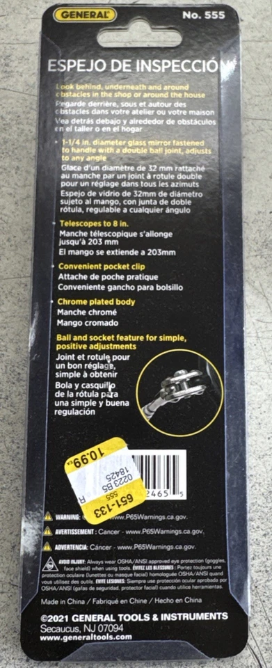 General Tools No 555 1 1/4 in Diameter Inspection Mirror - Image 2 of 2