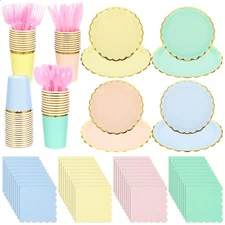 240 Pieces Pastel Party Supplies Disposable Dinnerware Set Include Plates and...