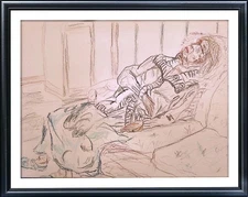Elderly Lady Resting Original Signed Drawing Art on Paper Home Decor