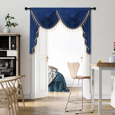 Thick Chenille Window Curtains Valance for Living Room Royal Blue Swag Valanc...