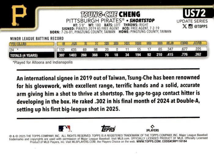2025 Topps Update #US72 Tsung-Che Cheng Holiday
