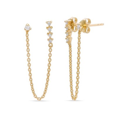 18K Gelbgold vergoldet Silber Double Piercing Ohrringe 0,12ct. Lab Grown Diamond