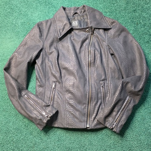 Armani Exchange, Armani Exchange Moto Jacket Womens Sz M Black Faux Snakeskin With Zipper Details
