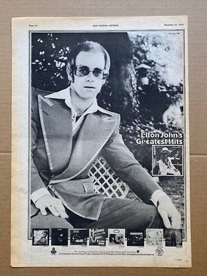 ELTON JOHN GREATEST HITS POSTER SIZED original music press advert from 1974 - pr