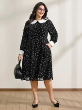 BloomChic Plus Size 22 24 Black White Polka Dot Spot Midi DRESS Collar Wednesday