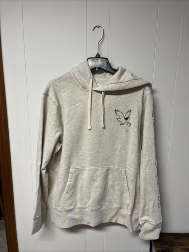 New American Eagle Men’s Cream Hooded Sweatshirt Large Preppy Warm