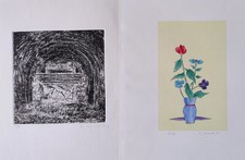 Giovanni Omiccioli pittore di via Margutta incisione + litografia fiori  Traforo