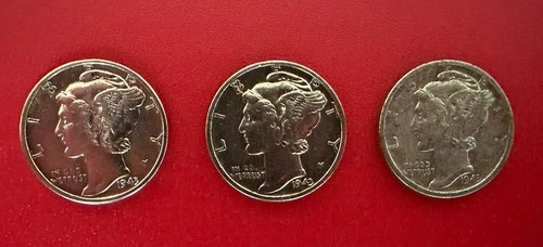 1943-P D S Mercury Dimes • Choice BU / AU • 90% Silver • 3 Coin Set