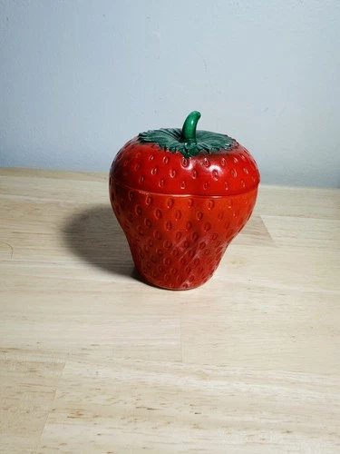 Vintage Hazel Atlas Milk Grass Strawberry Shaped Jar Sugar Bowl