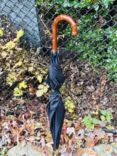 HAMDSOME VTG FAUX BAMBOO HANDLE BLACK UMBRELLA