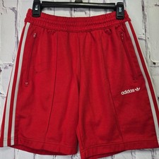 Vintage Adidas Originals Red 3 Stripe Track Shorts Trefoil Zip Pockets Sz Small
