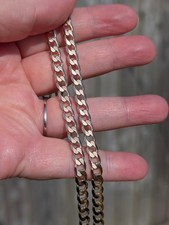 Vintage Solid 9ct Yellow Gold Heavy Weight Flat Curb Chain Necklace - 22"