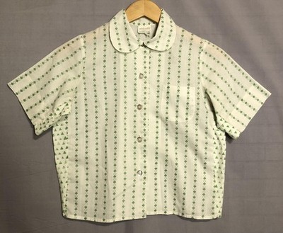 Vintage 70s Girl Scouts Uniform Shirt Girls 12 Trefoil Stripe Peter Pan Collar