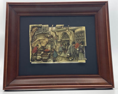 Vtg Anton Pieck 3D Art Hand Cut Paper Tole framed Picture vendor