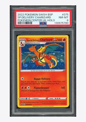 Pokemon PSA 8 Special Delivery Charizard Promo 2022 SWSH075 PM. Center UK ENG