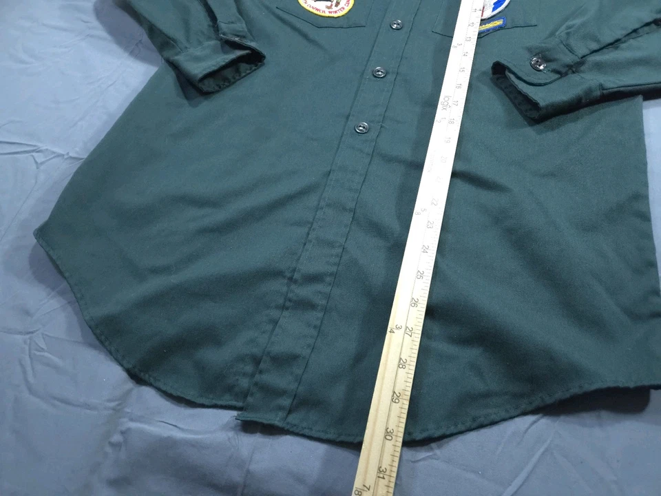 Vintage Boy Scouts America Shirt 15.5 Green Medium Leadership Corps Uniform 70s - Image 2 of 4