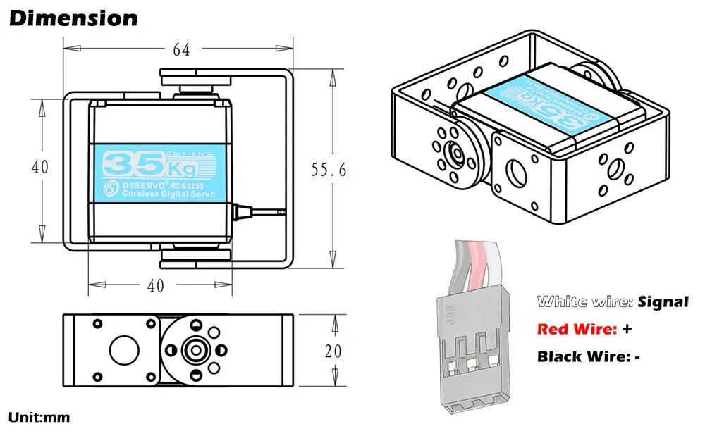 4X RDS3235 Digital Servo Motor 35KG Metal Gear U-Shaped Bracket for Robotics DIY