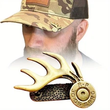 Brass Antler-Shaped Hat Clip fits Outdoorsman Handcrafted Brass Hat Clip Hunting