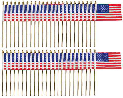 American Patriotic Cloth Fabric Hand Held Stick Mini 4x6 Inch USA Flags New 48PK