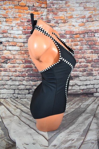 Catalina Größe Medium 8-10 Einteiler Badeanzug Neckholder schwarz & weiß Schlankmacher - Bild 9 von 12
