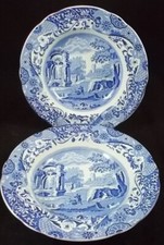 Spode Blue Italian Lot of 2 Large Rim Soup Bowls Black Backstamp
