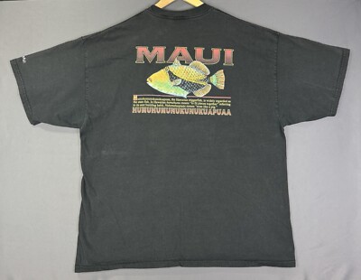 Vintage Y2K Maui Hawaii Trigger Fish Humuhumu Pig Fish 2XL Black Beach Nature