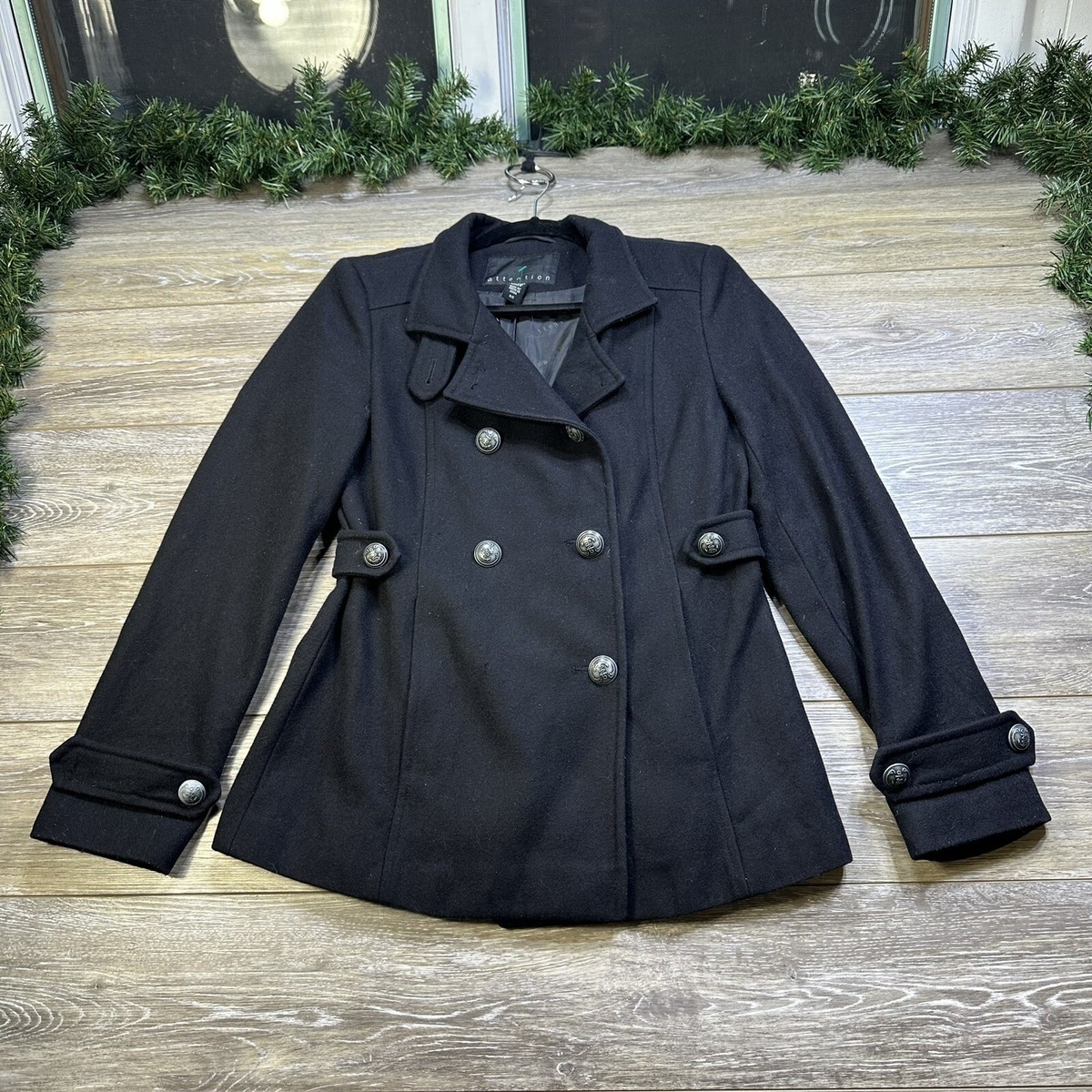 Attention Coat Size Small Black Pea Coat Wool Jacket