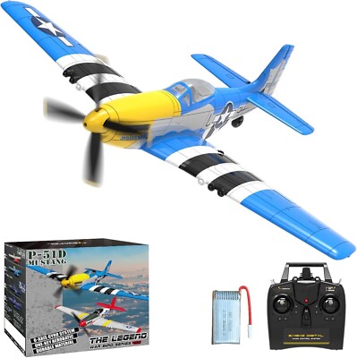 RC Airplane P-51D Blue   4-CH Remote Control Plane with 3 Flight Modes & One-Key