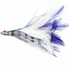BLUE WHITE FEATHER RIGGED SALTWATER FISHING LURE TUNA,MAHI,DOLPHIN,DORADO