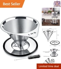 Pour Over Coffee Dripper Stainless Steel Cone Reusable Portable Single Cup