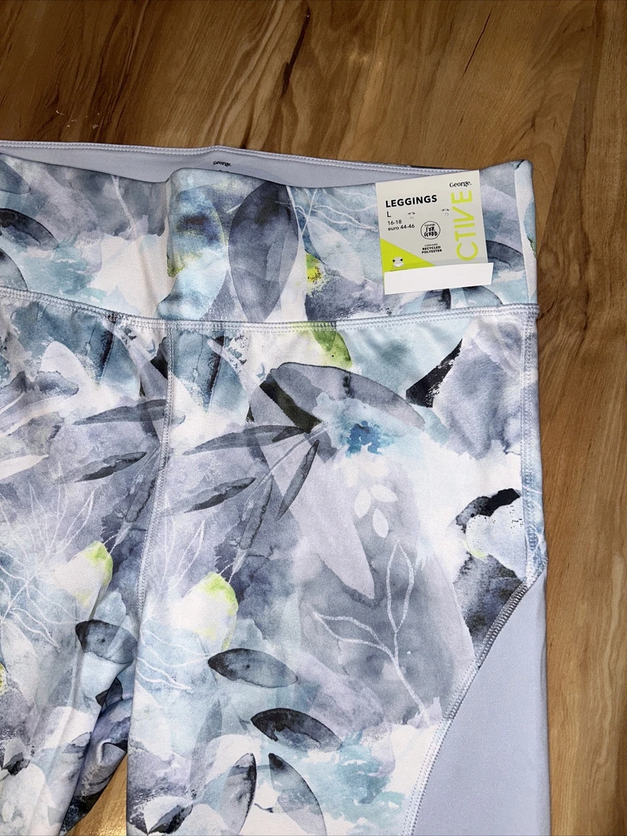 Asda George Active Blue Marl Mix Panel Sport Leggings Size 16 New