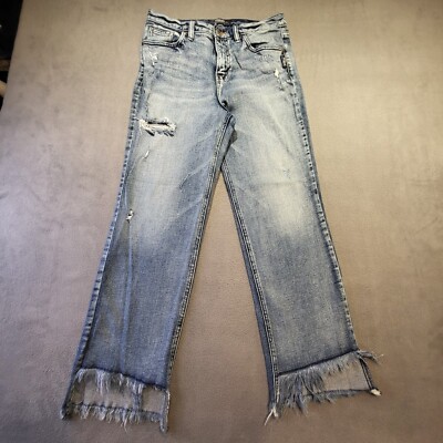 Silver Jeans Womans 27 Vinatge Ankle Straight Distressed Fringe Hems