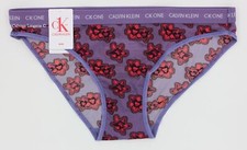 NWT Calvin Klein QD3792 "cK One" Low-Rise Nylon Bikini, Purple / Red Print 460