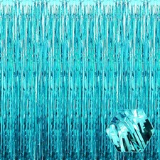 6Pack Lake Blue Foil Fringe Curtain 3.28FTx6.6FT Metallic Tinsel Party Backdrop